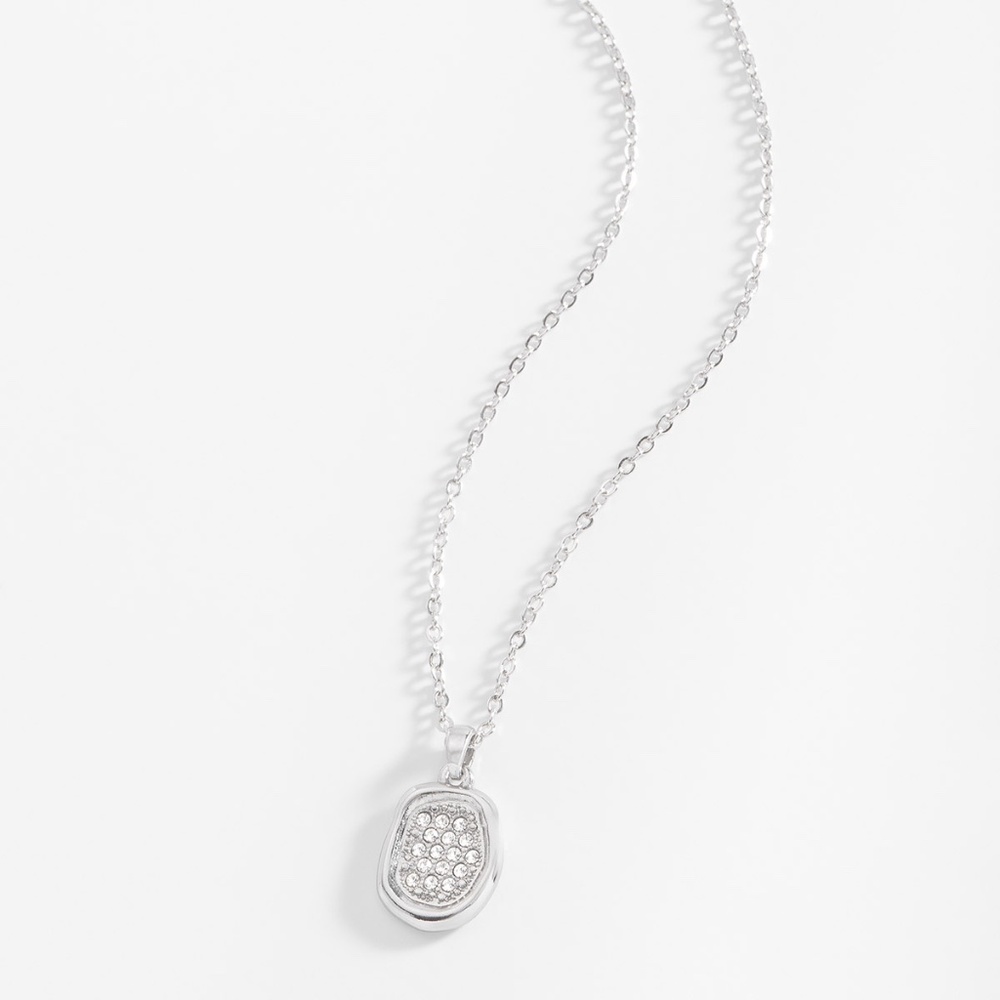 New Asymmetric Pendant Necklace in Platinum with Crystal